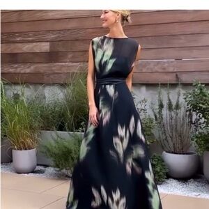 Kay Unger Tess Black and Green Floral Dress